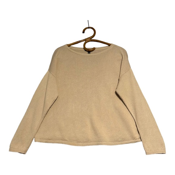 Eileen Fisher Sweaters - Eileen Fisher | Tan Knit Boxy Fit Organic Linen Cotton Sweater Size S Oversized